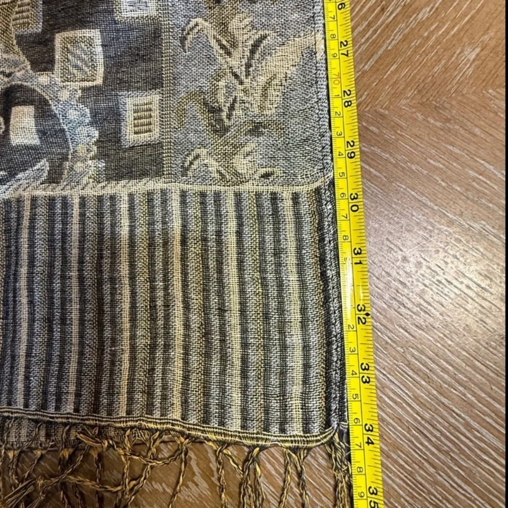 Pashmina Scarf with Paisley Black and Gold, Tassles Cashmere and Silk